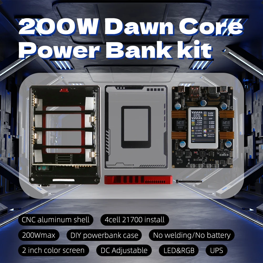 200W Powerbank Case 2inch Screen DC Adjustable 20000mah 21700 No Welding Aluminum LED&RGB Laptop Phone UPS PD Fast Charging Kit power bank case battery power bank box