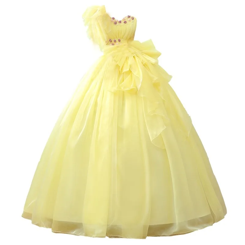 

Желтое платье Quinceanera на одно плечо, женское бальное платье, элегантные вечерние платья для женщин, новые официальные платья 2024