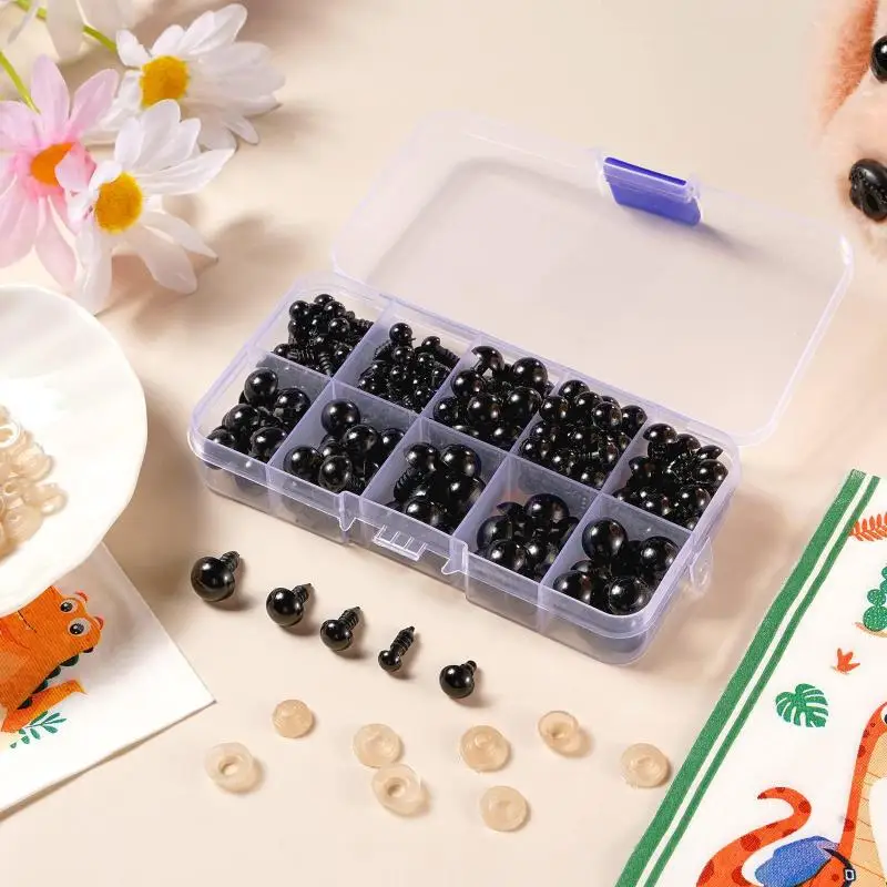 200Pcs Eyeball Doll Making Eyes Accessories Black Plastic Plush Safety Eyes Amigurumi for Toys 6-14Mm Diy Funny Toy
