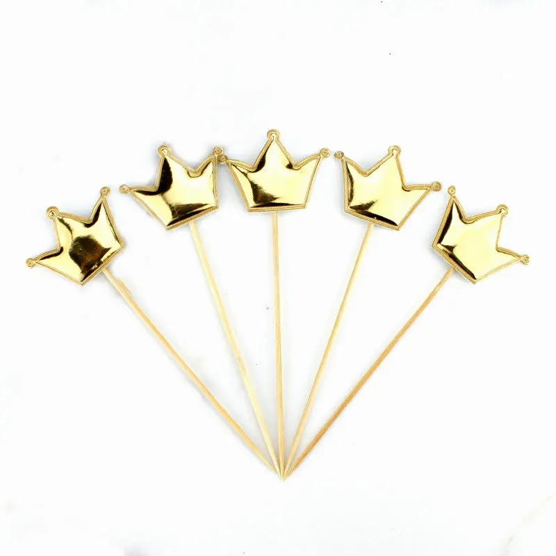 Elegant Crown Star Cake Toppers - Set of 5, Gold & Silver for Celebrations and Weddings