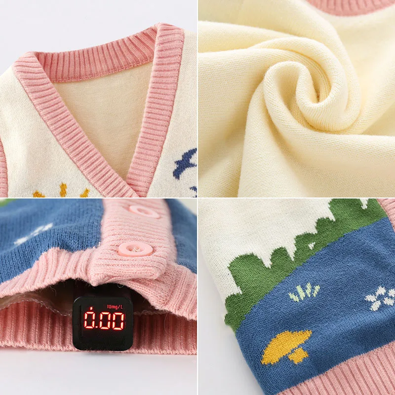Spring Autumn Toddler Girls Waistwear Painting Jacquard Pastoral Style Children Girls Knitwear Cotton Knitted Baby Vest
