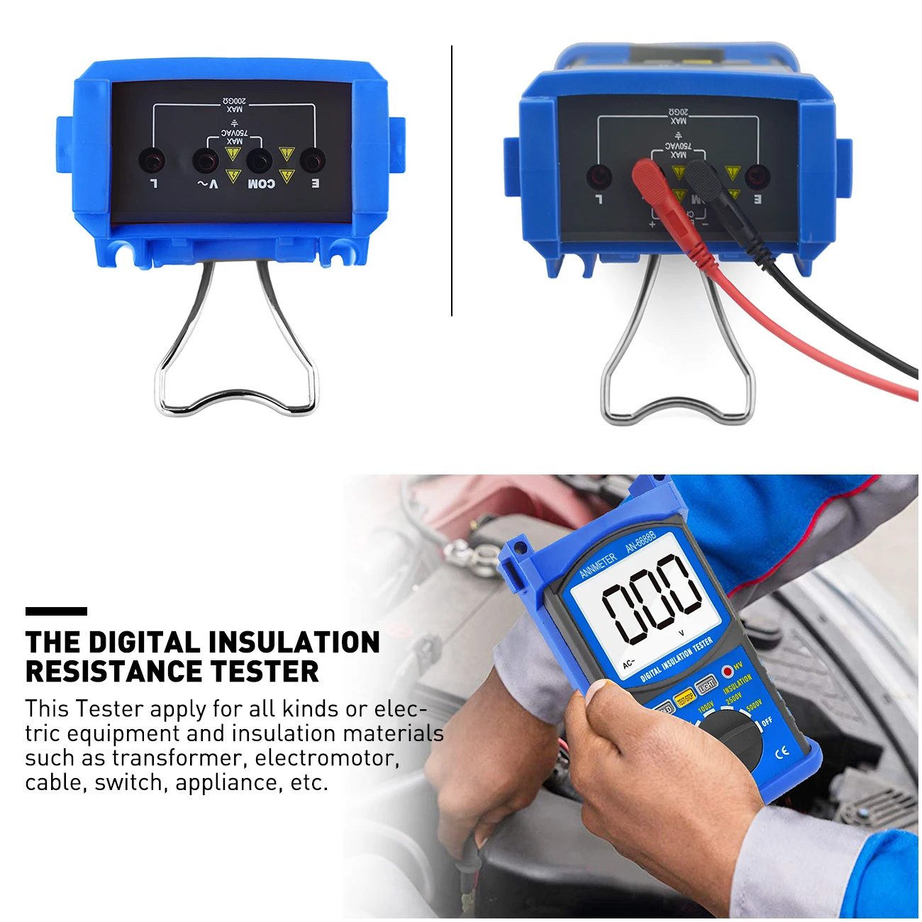 Megohmmeter 200 Gig Ohm Digital Insulation Resistance Tester 500V/1kV/2.5kV/5kV Auto Range Voltage Resistance Tester