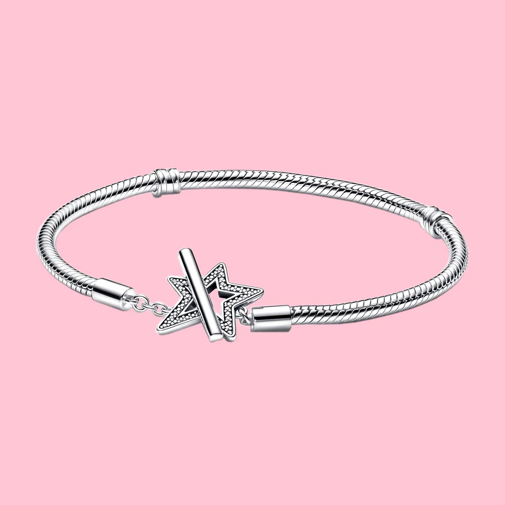 Pandora 925 Silver Moments Asymmetric Star T bar Snake Chain Bracelet pandora-925-silver-moments-asymmetric-star-t-bar-snake-chain-bracelet