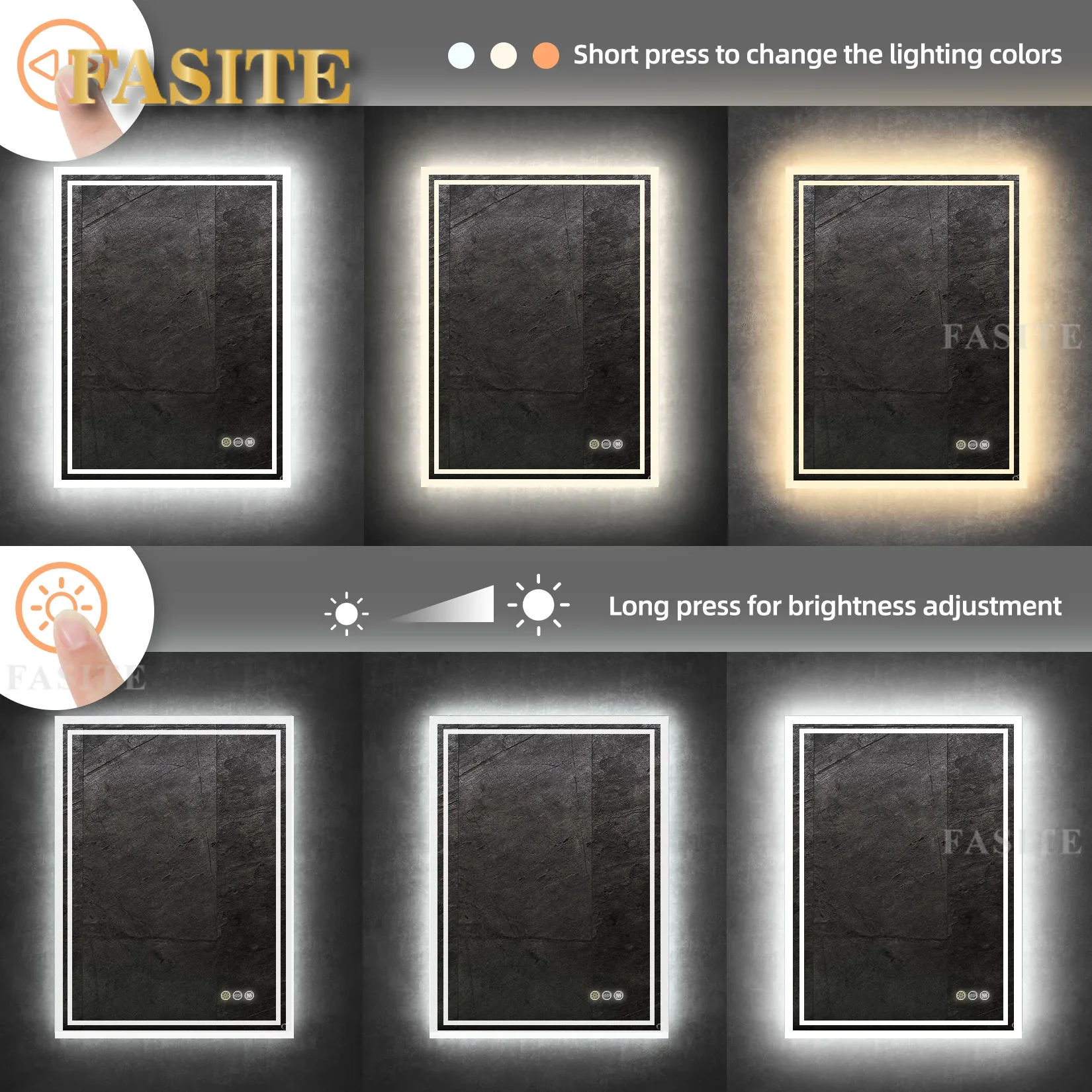Description Picture 6 of itemLED Backlit Mirror Bathroom Vanity with Lights,Anti-Fog,Dimmable,CRI90+,Touch Button,Water Proof,Horizontal/Vertical
