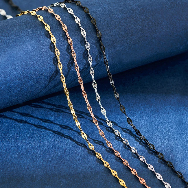 2,5 mm breite Sonnenschein-Gliederkette aus geprägtem Edelstahl für Damen, Halsband, 4 Farben erhältlich, Schmuckherstellungszubehör – Detail 2