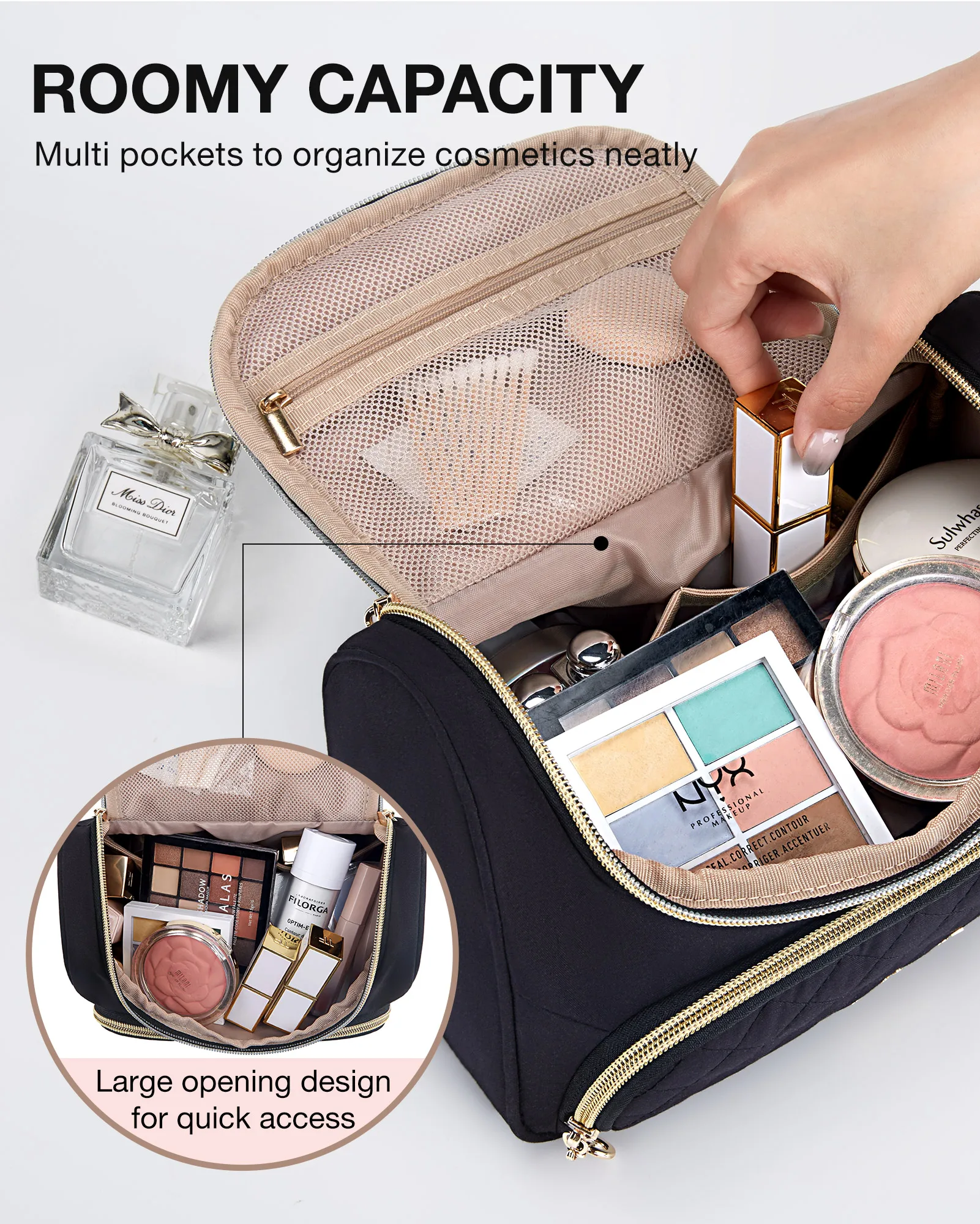 BAGSMART Travel Makeup Bag Make Up Organizer Case Large Open Pouch for Women  Cosmetic bag for Toiletries Accessories Brushes