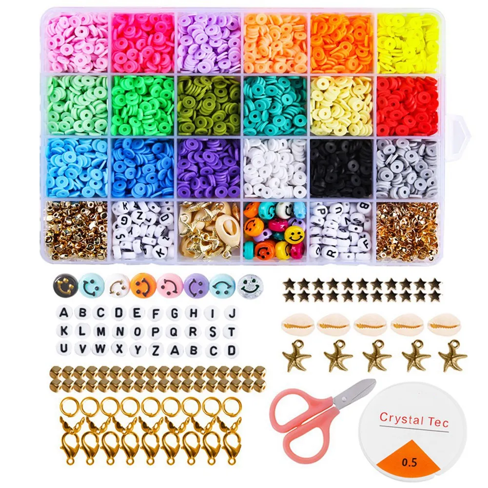 

3600Pcs/Box 6mm Clay Bracelet Beads for Jewelry Making Kit,Flat Round Polymer Clay Beads DIY Handmade Accessories