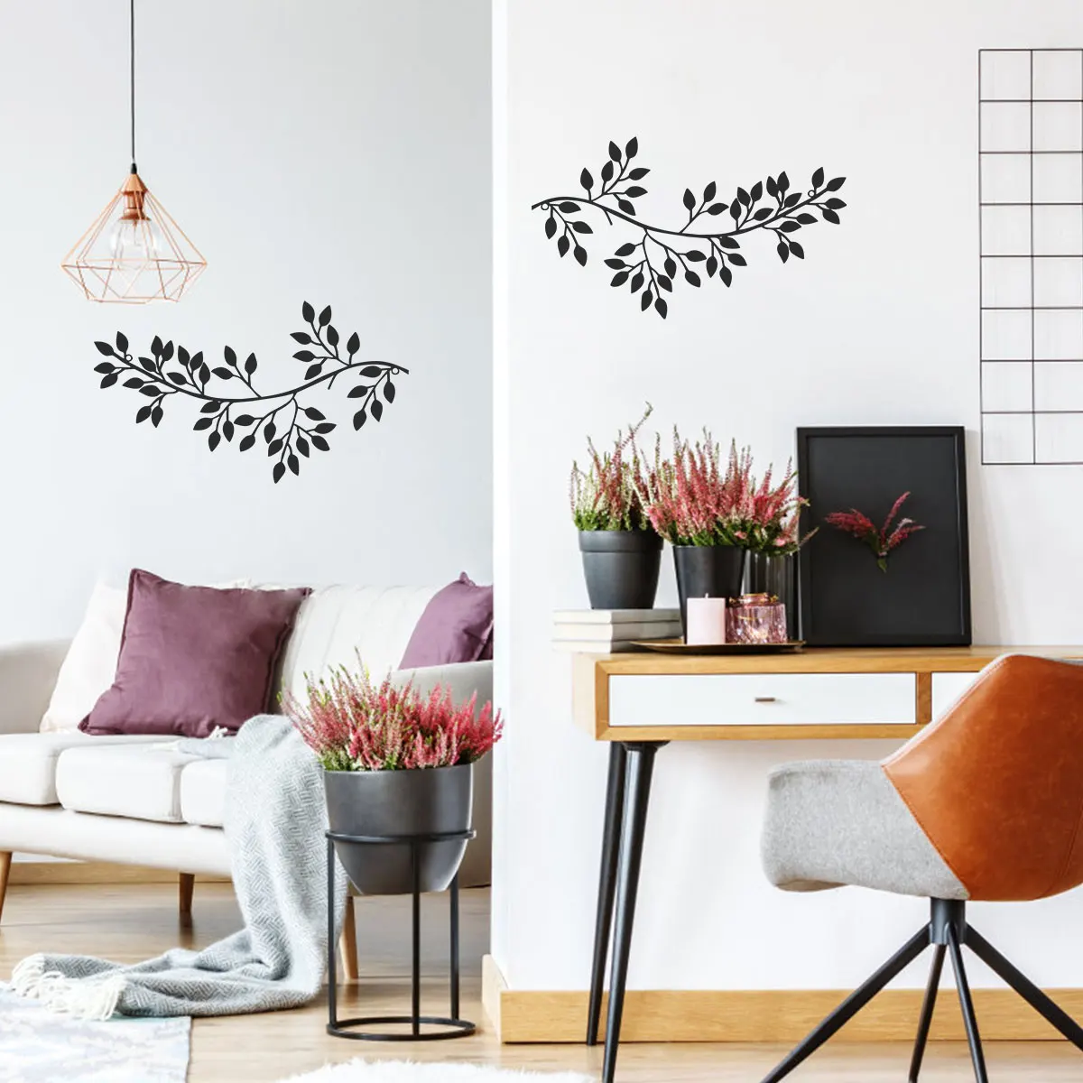 2Pcs Metal Tree Leaf Wall Décor Vine Olive Branch Leaf Wall Art Artistic Wall Hanging Sign Decorative Wall Sculpture Sturdy Home 5