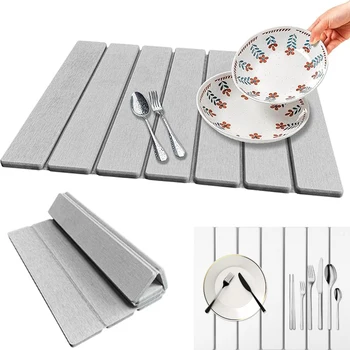 Tapete de cocina plegable de piedra absorbente para platos, antideslizante, escurridor de café, accesorios de cocina de piedra