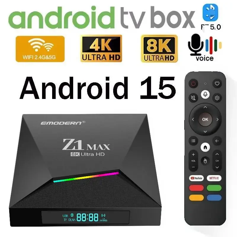 8K TV Box Android 15 Z1 Max 4G 5G Dual WiFi Media Player Support