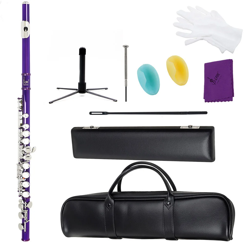 

Western Concert Flute Nickel Plated 16 Holes C Key Cupronickel Flute Woodwind Instrument With Case Screwdriver Cleaning Cloth