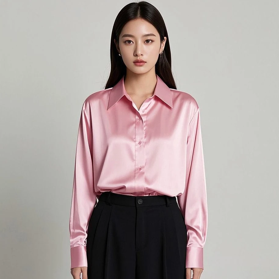Korean Office Lady Trend Casual Shirt Elegant Blouses For Women Satin Multicolor Basic Slim Shirt Solid All-Match Top French New Korean Office Lady Trend Casual Shirt Elegant Blouses For Women Satin Multicolor Basic Slim Shirt Solid All-Match Top French New