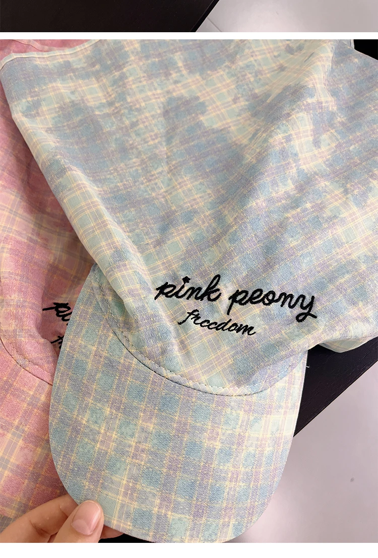 Neue Koreanische Original Ins Karierte Dreieckstuch-Mütze Damen Y2K Spicy Girl Bucket Hat Trendiger Sonnenschutz Sommerhut Baseballkappe – Detail 8