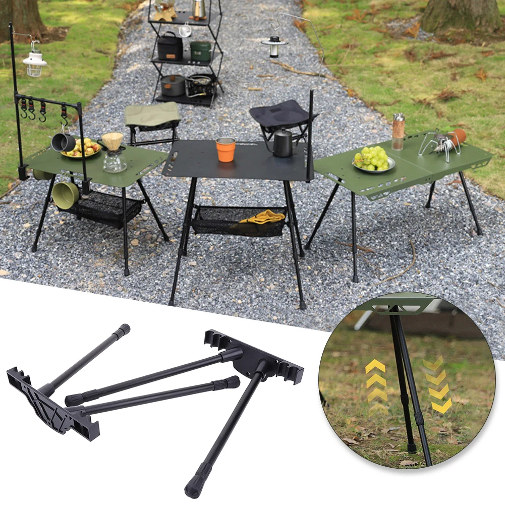 Metal Folding Camping Table Legs Adjustable Height Black