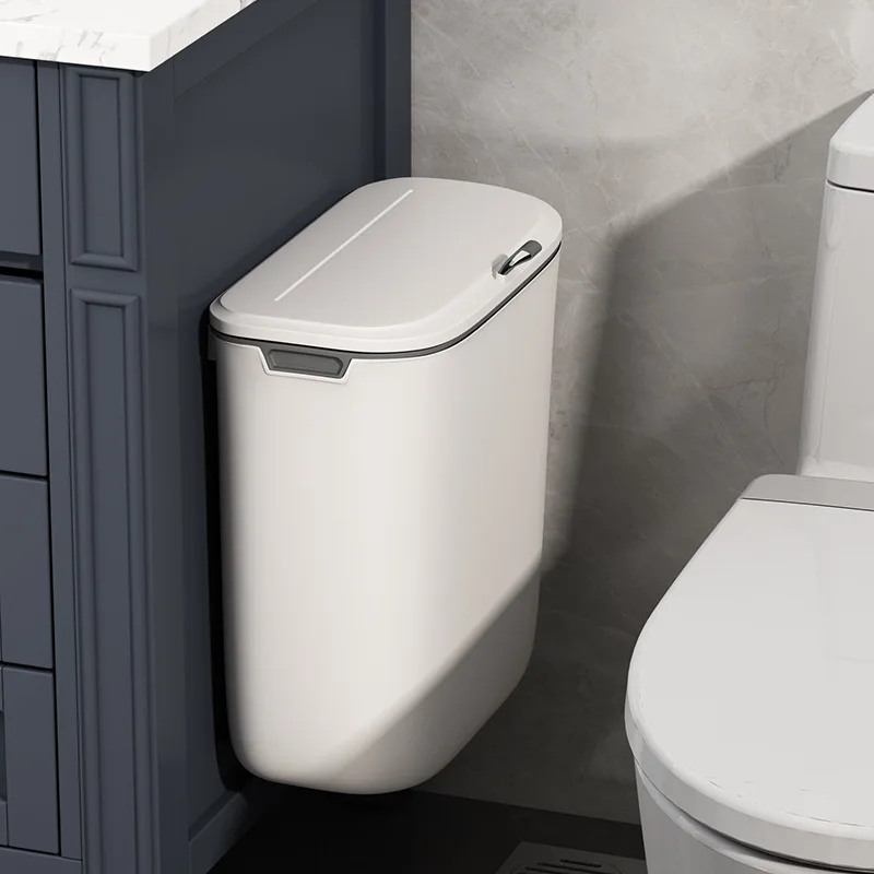 

Wall Mounted Trash Can Kitchen Cabinet Door Hanging Trash Bin with Lid Waterproof Toilet Crevice Narrow Bathroom Garbage Cans