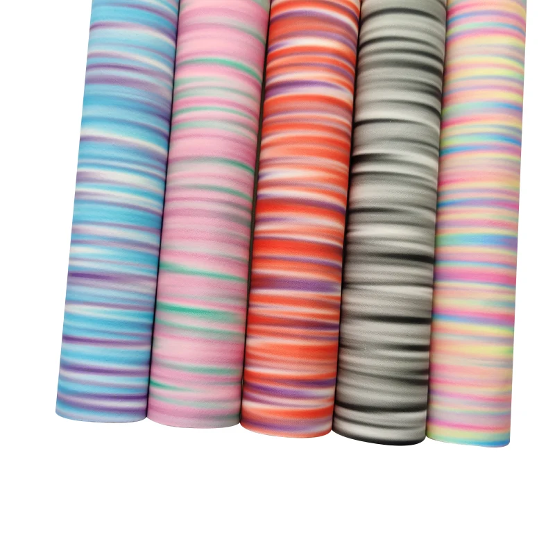 

Colorful Rainbow Stripe Mermaid Printed Vinyl Metallic Faux Artificial Leather Fabric for Making Shoe/Bag/Hair Bow/Deco