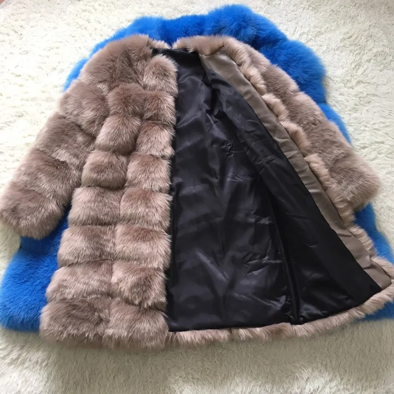 2023 Winter New Women Faux Fur Coat Stitching Imitation Fox Fur Thickened Warm Outwear Mid Length Version Solid Color Parkas