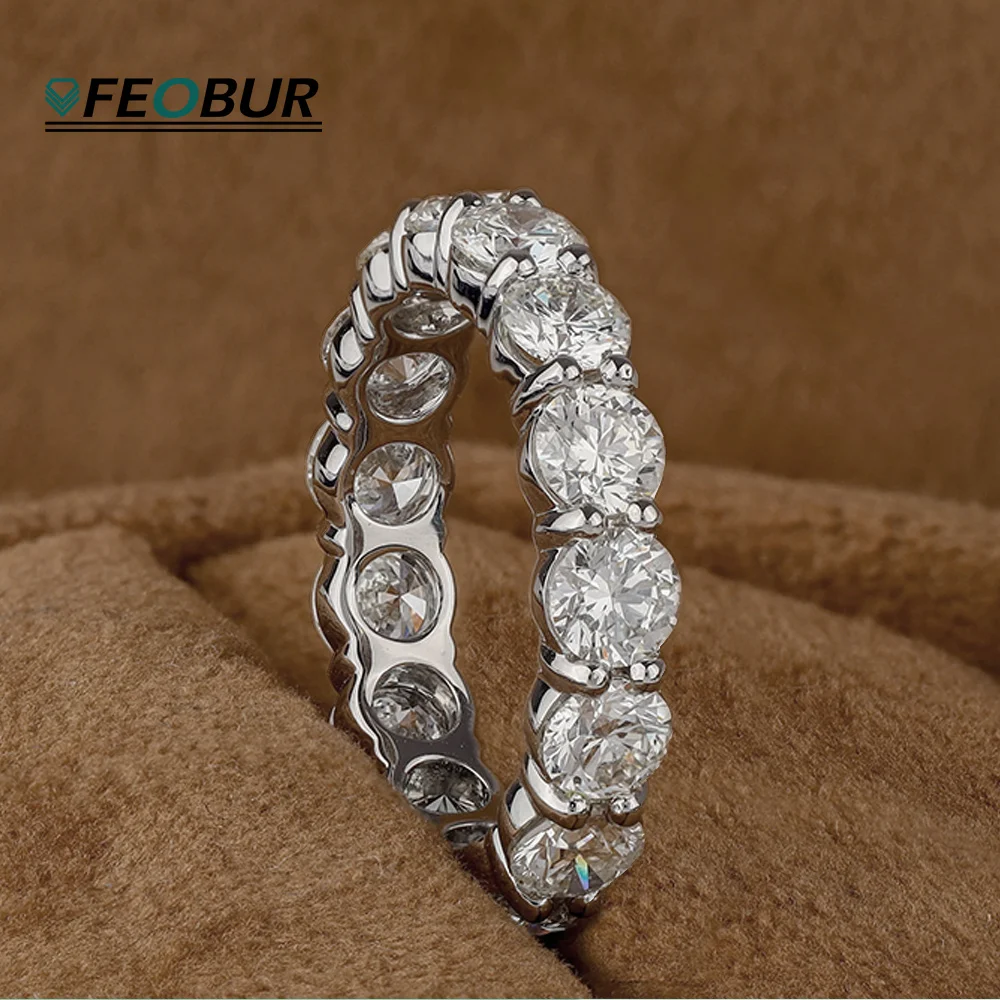 FEOBUR 2/3/4/5mm Moissanite Eternity Ring 18k White Gold Plated