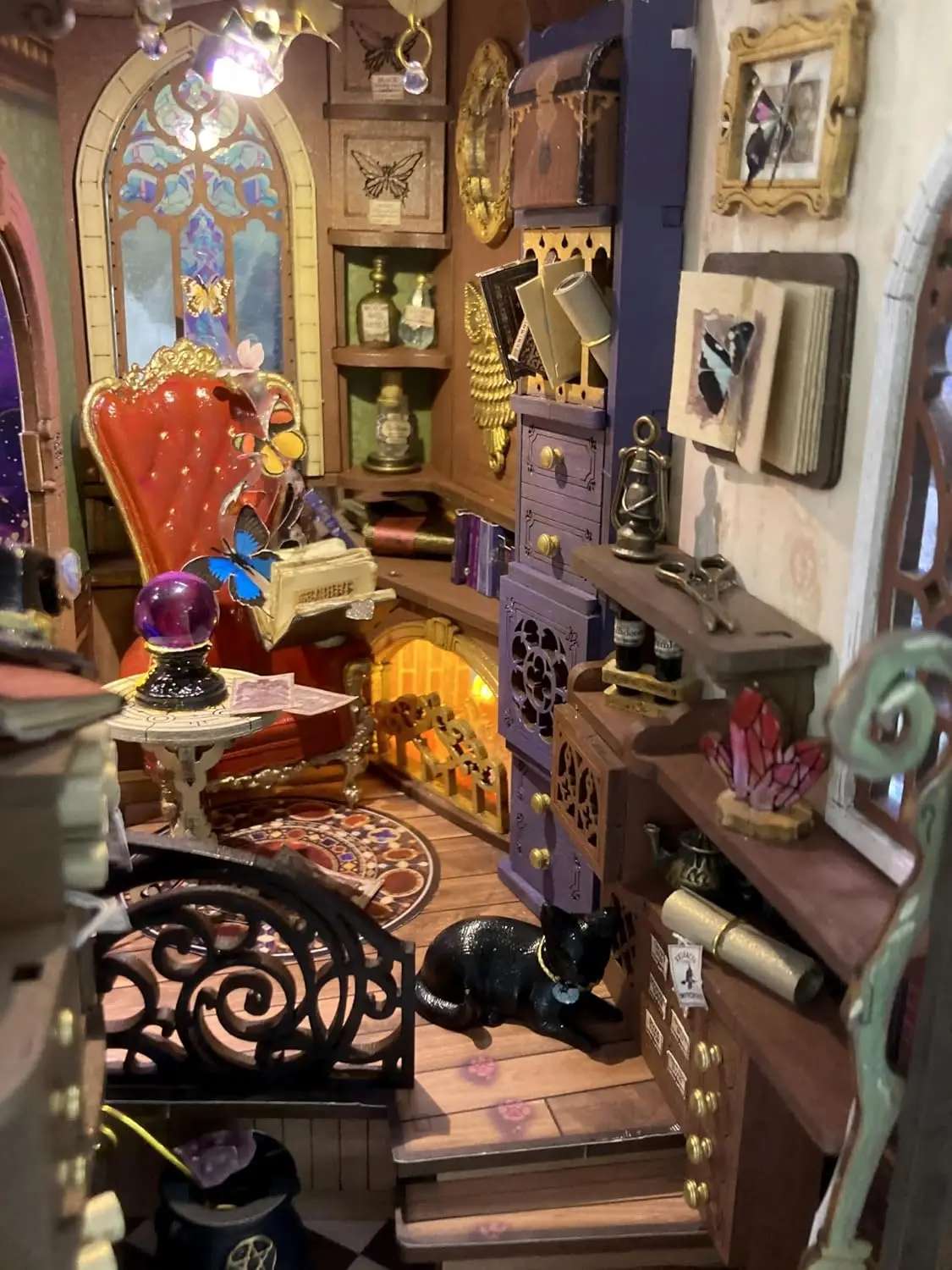 로보타임 롤라이프 북눅 키트 매직 판타지 코너 DIY 북눅 조명 포함 미니어처 하우스 키트 3D 나무 퍼즐 책꽂이 선물