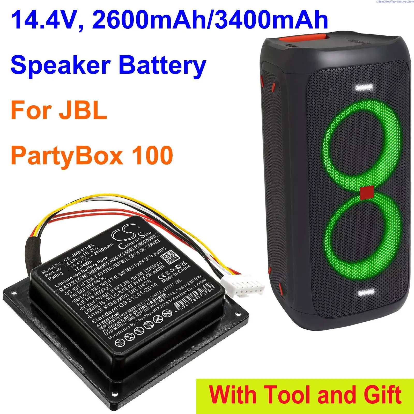 Batteria Dell'Altoparlante Cameron Sino 2600Mah/3400Mah Per Jbl Partybox 100
