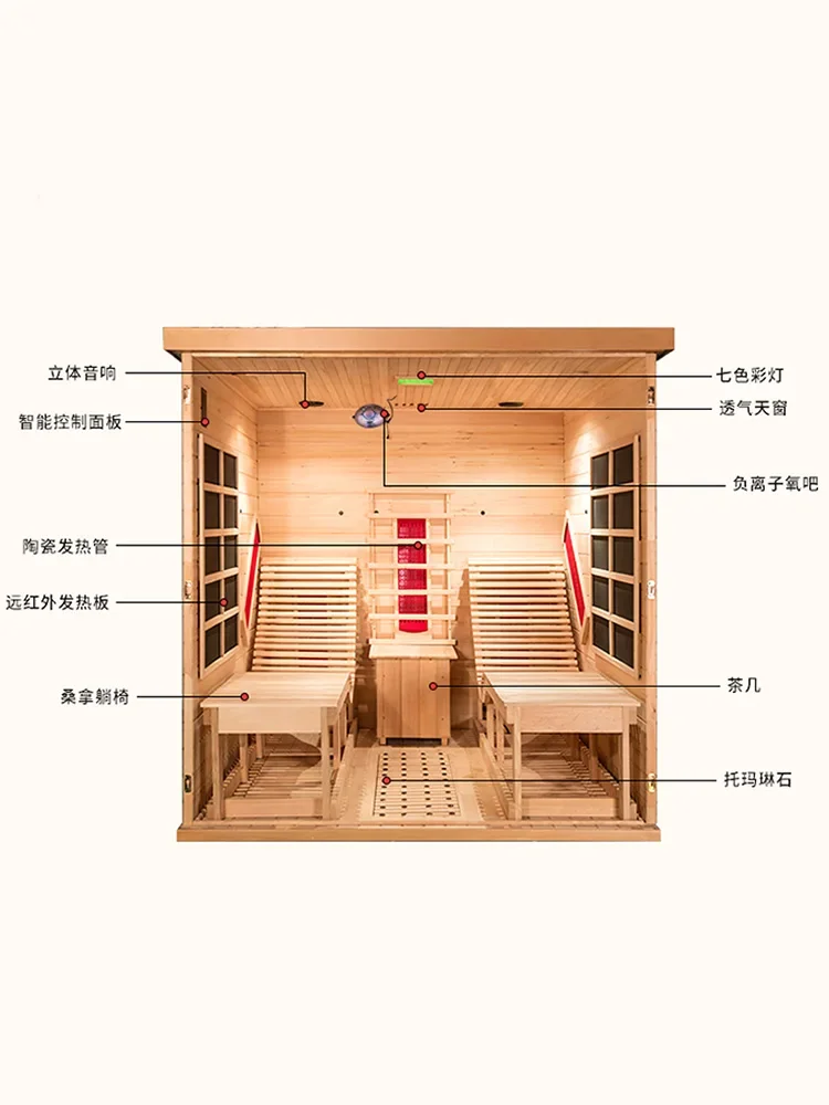 Double recliner style sweat steam room far infrared electric stone light wave room single dry sauna
