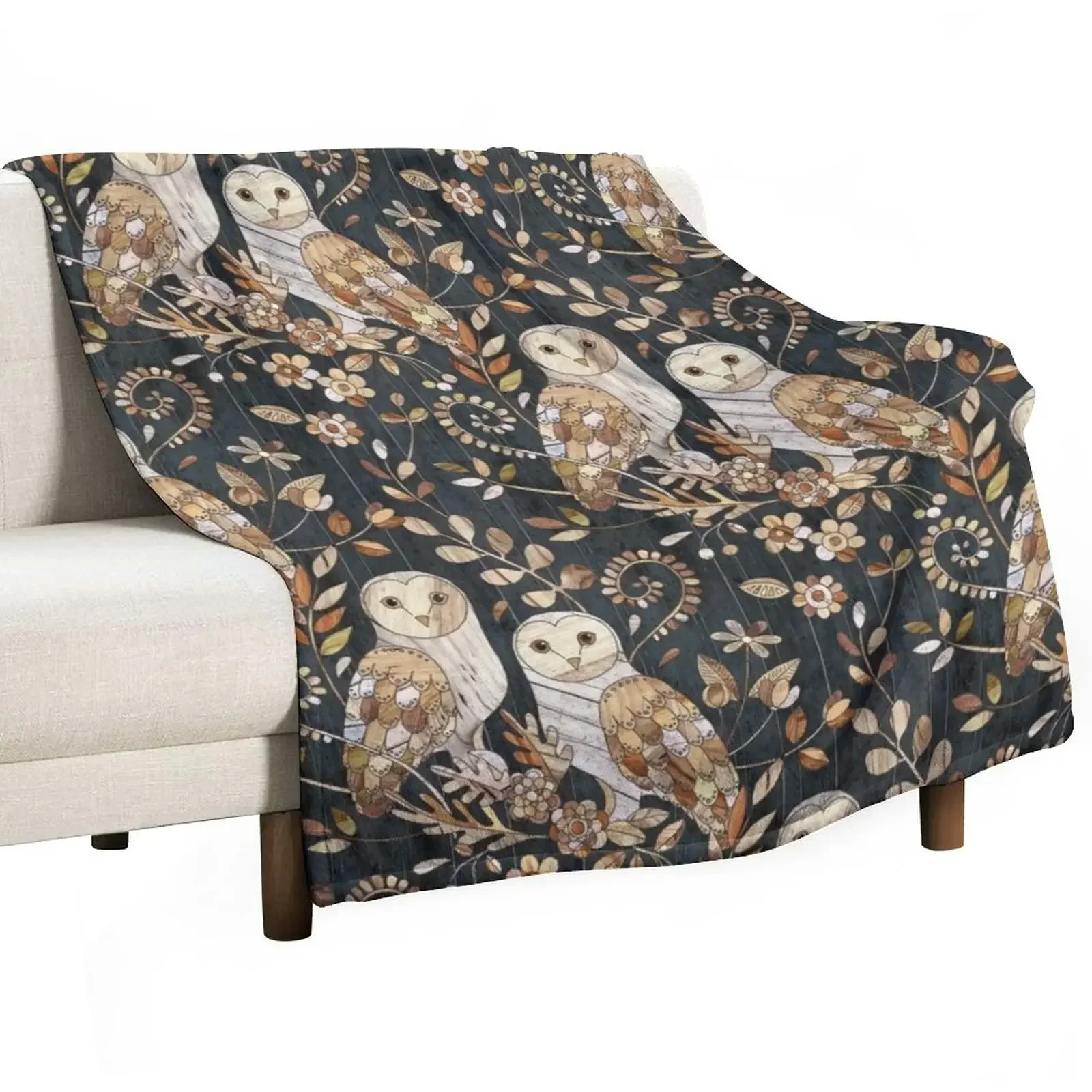 

Wooden Wonderland Barn Owl Collage Throw Blanket for sofa Retros Blankets