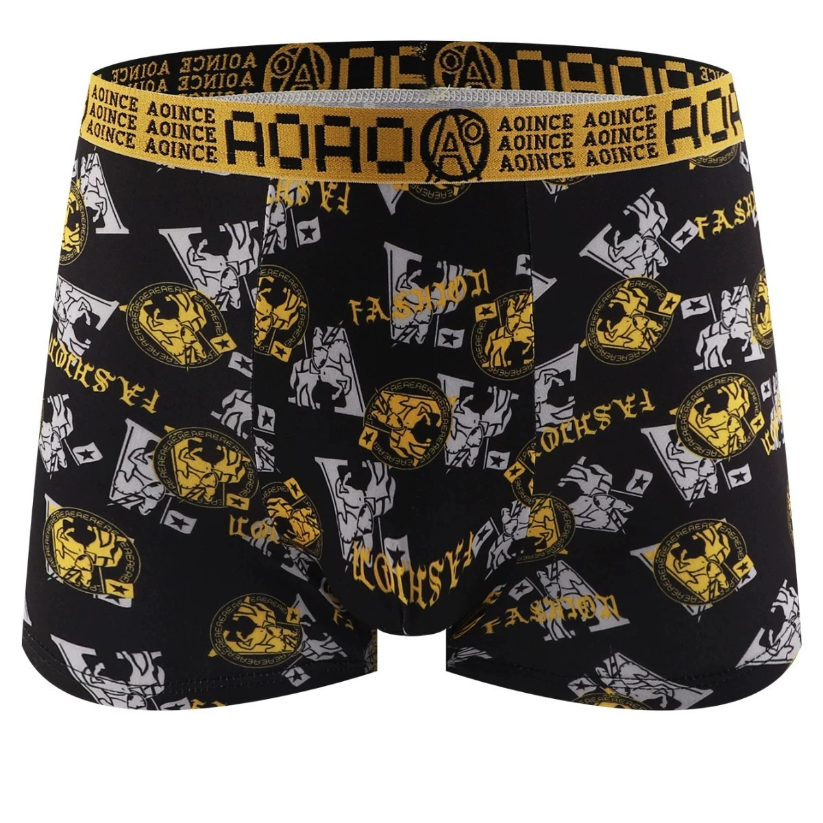 4 Pieces Retro Print Men's Boxer Briefs with Pouch Breathable No Restriction Underwear Trunks U Convex Design Male Underpants 4