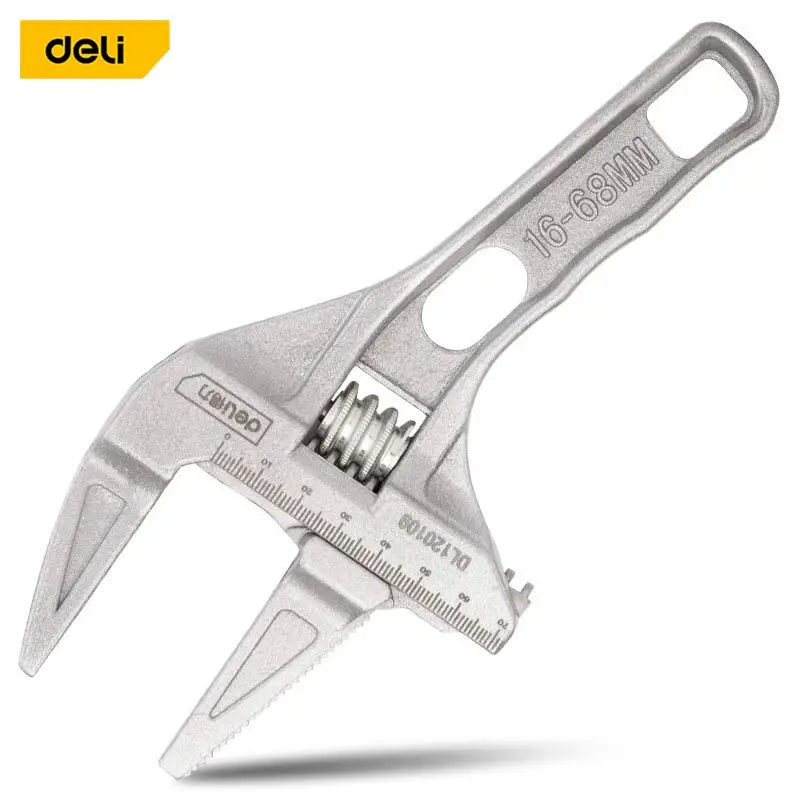 

Deli Adjustable Wrench Large Opening Bathroom Spanner Wide Jaw 16-68mm Aluminum Alloy Spanner Wrench Shank Plumber Hand Tool