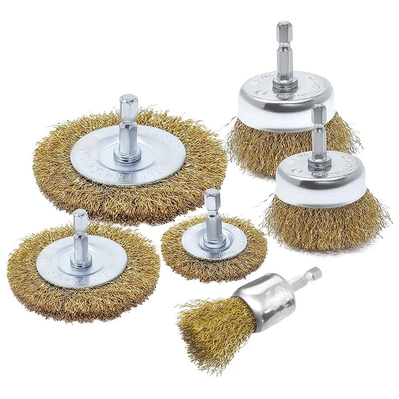 

BMDT-6 Pack Wire Brush Attachment Set For Drill, Brass Coated