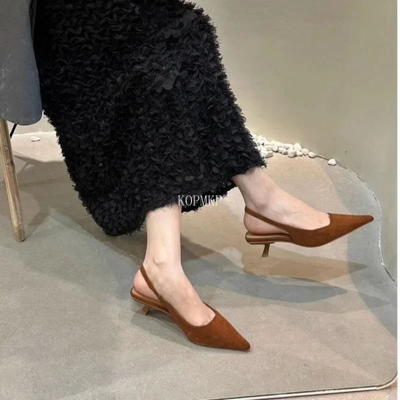 핫 여성 펌프스 웨딩화, 하이힐 슬링백 포인티드 토 샌들, 여름 신발, 신부 신발, 탄성 슬립, 여성 샌들