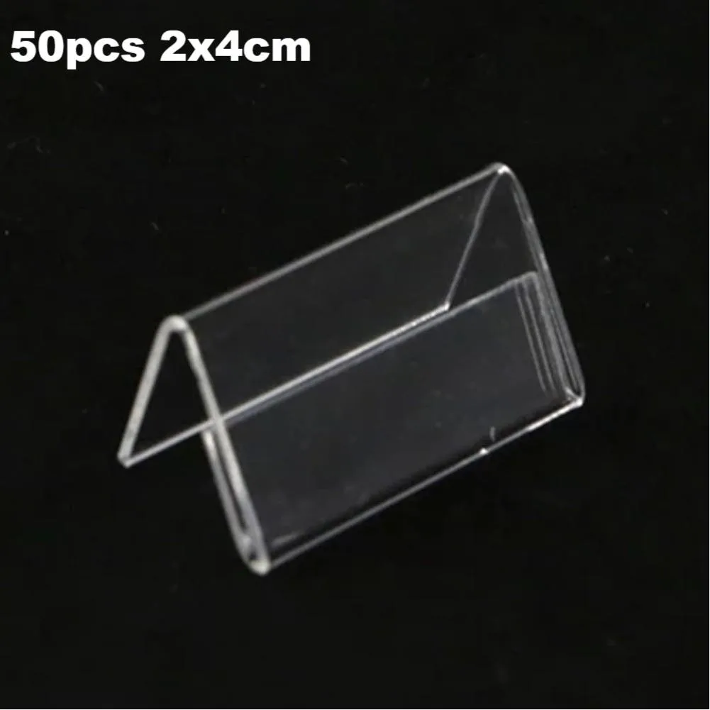 40pcs 2x4cm Acrylic Sign Display Stand Clear Price Tag Clip Sign Card Holder Stands Mini Label Racks Acrylic Card Display Holder
