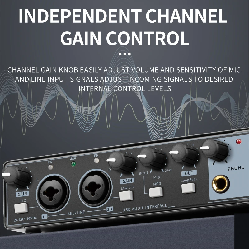 Sound Card Audio Interface for Electric Guitar Monitor Loopback USB External Studio Live Recording