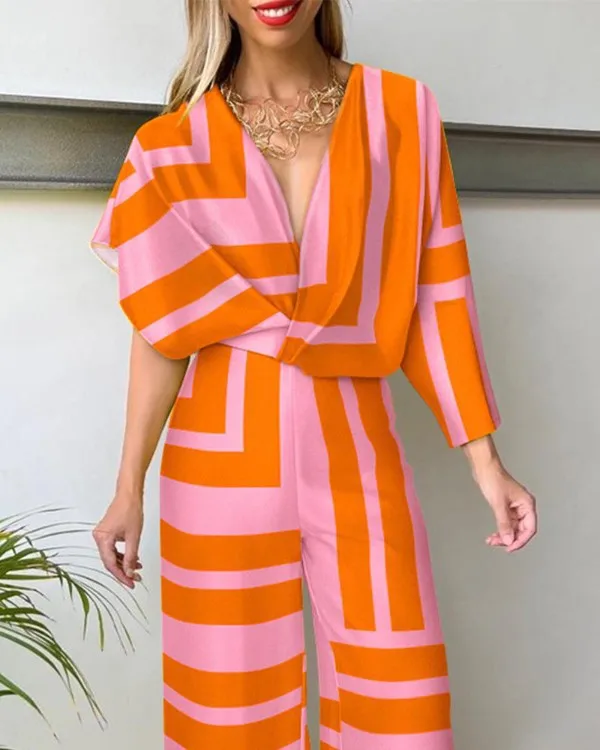 2024 Summer Long Loose Female Clothes Backless V-Neck Woman Wide Legs Jumpsuits Drawstring Waist Lady Long Loose Fashion Rompers