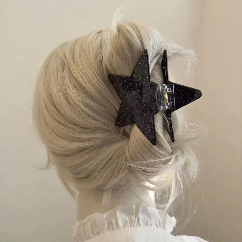 

2024 Pentagram Y2k Fashion Large Shiny Five-Pointed Star Hair Clip Claw Acrylic Acetic Acid Shark Clip Hair Accessories 7cm