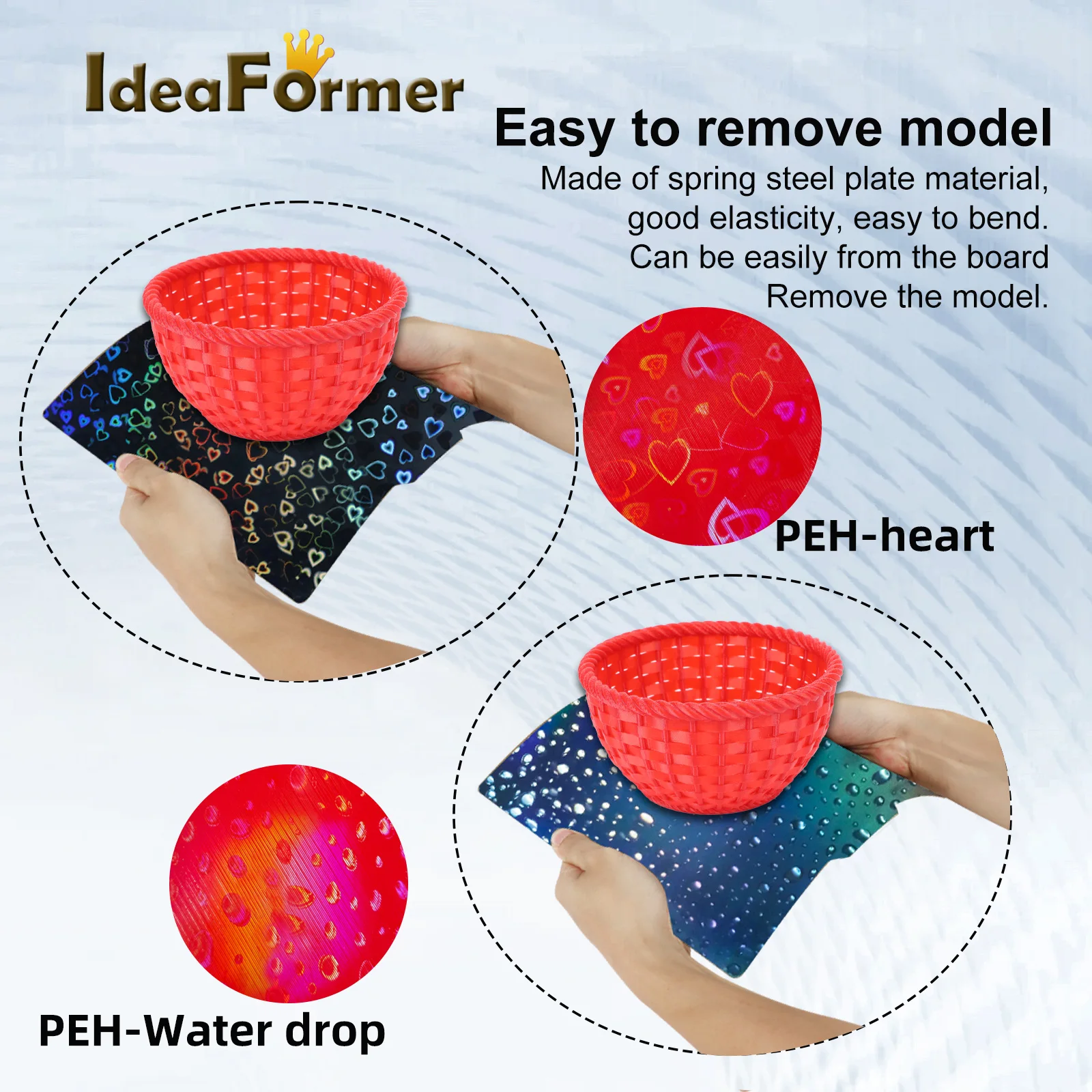 PEH-빗방울 PER 시트, 대나무 랩 X1 X1C 빌드 플레이트, PEH 하트 모양 Bamblab 257x257mm 시트, P1S P1P A1 X1E 대나무