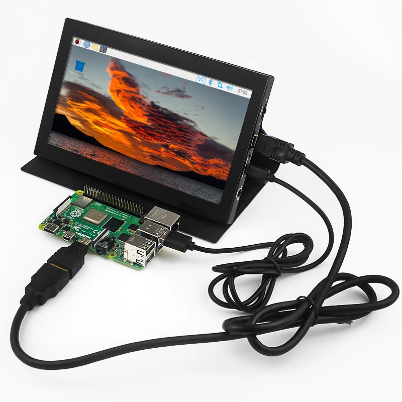 7 Inch Port Dispaly 1024*600 IPS Touch Screen with Leather Bracket Shell Mini HDMI-compatible Mini PC Monitor for Raspberry Pi