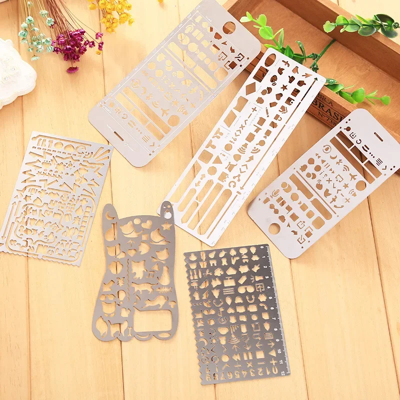 Stainless Steel Ruler Cat Multifunctional stainless steel hollow ruler Geometric figure drawing stencils templates metal ruler Diy Tool Diary Template