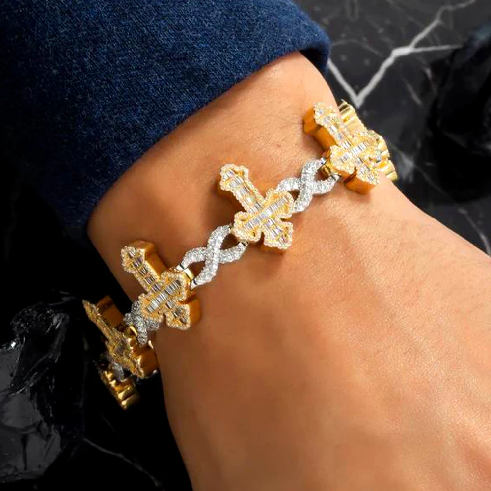 New Inifinity Link Chain Bracelet Micro Pave Bling CZ Cross