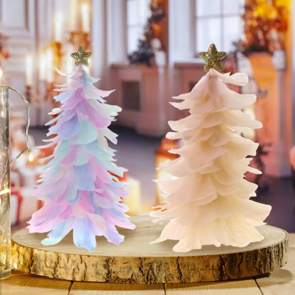 Feather Christmas Tree Tabletop Decoration Handcrafted Tree Figurine With Star Topper Holiday Home Centerpiece Christmas Party