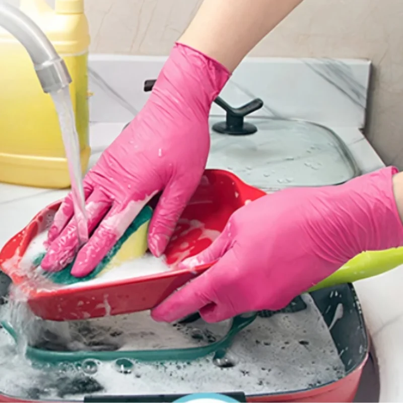 50/100PCS Disposable Pink Nitrile Gloves for Hairdressing Manicure Washing Cars Waterproof Dishwashing Kitchen Tools Latex Free disposable gloves,dishwashing gloves,nitrile gloves,protective gloves,cleaning gloves