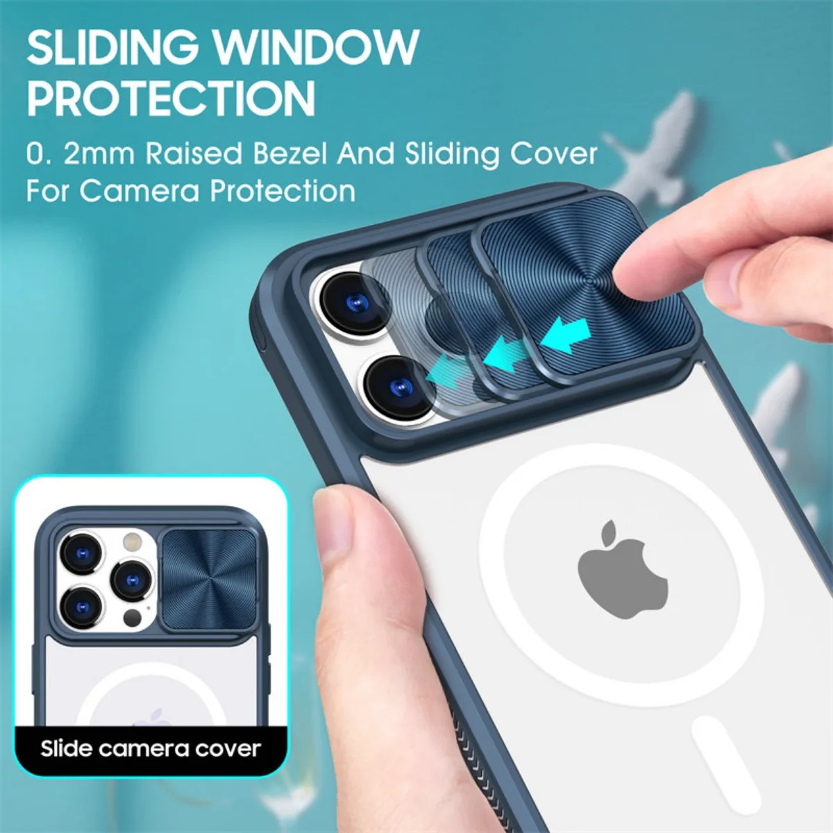 Magnetic Wireless Charging Shockproof Case with Slide Camera Lens Protection