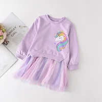 Robe licorne pour filles, vêtements d'automne et de printemps pour enfants, Costume en coton pour tout-petits, fête d'anniversaire, robe princesse décontractée en maille, nouvelle collection 3