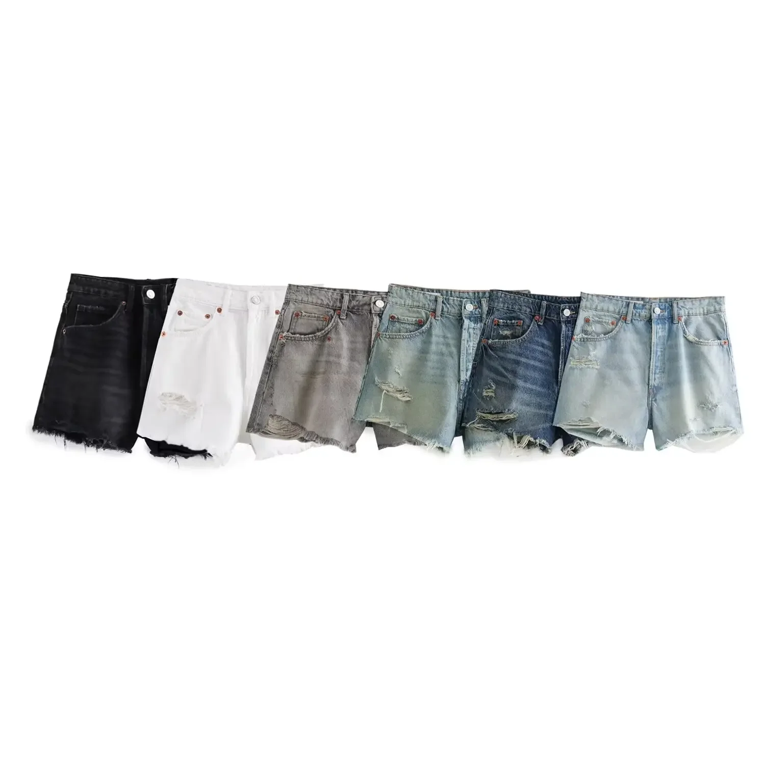 

Women's New Chic Fashion Broken hole decoration Casual denim shorts Retro high waisted side pockets Women's shorts Mujer