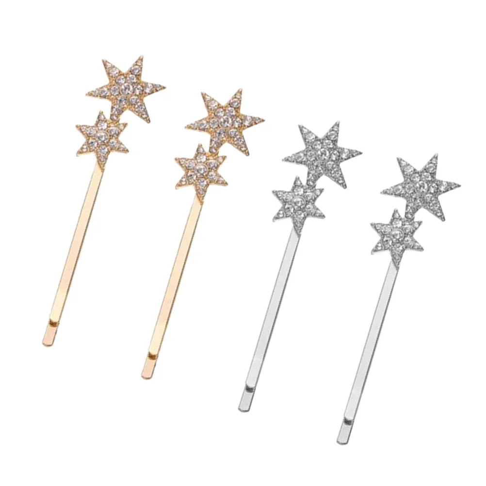 4 Pcs Five-pointed Star Hairpin Girl Barrette Pentagram Bobby Drill Alloy Barrettes 3