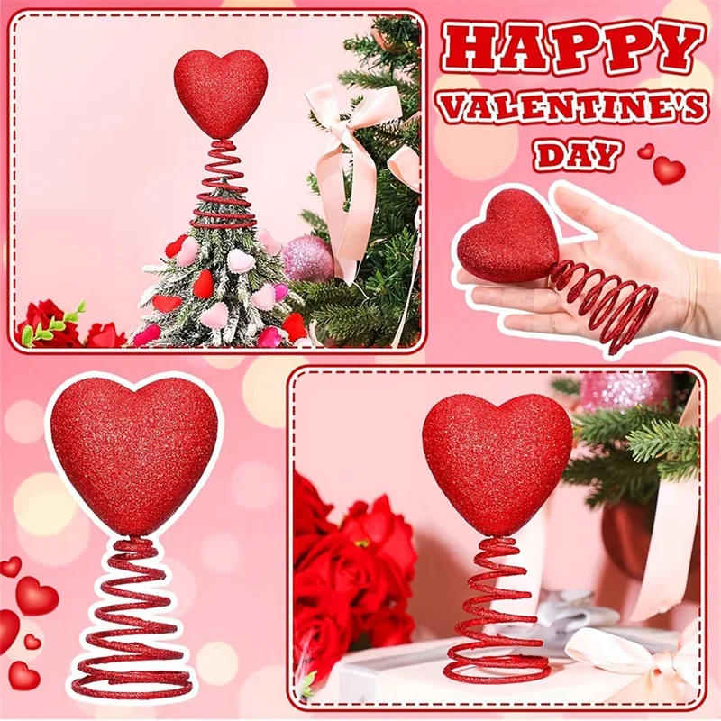 Red Mini Valentine Day Tree Topper Glitter Heart Shape Tree Hat Valentines Decorations Home Decoration Chic Hanging Decorations 5