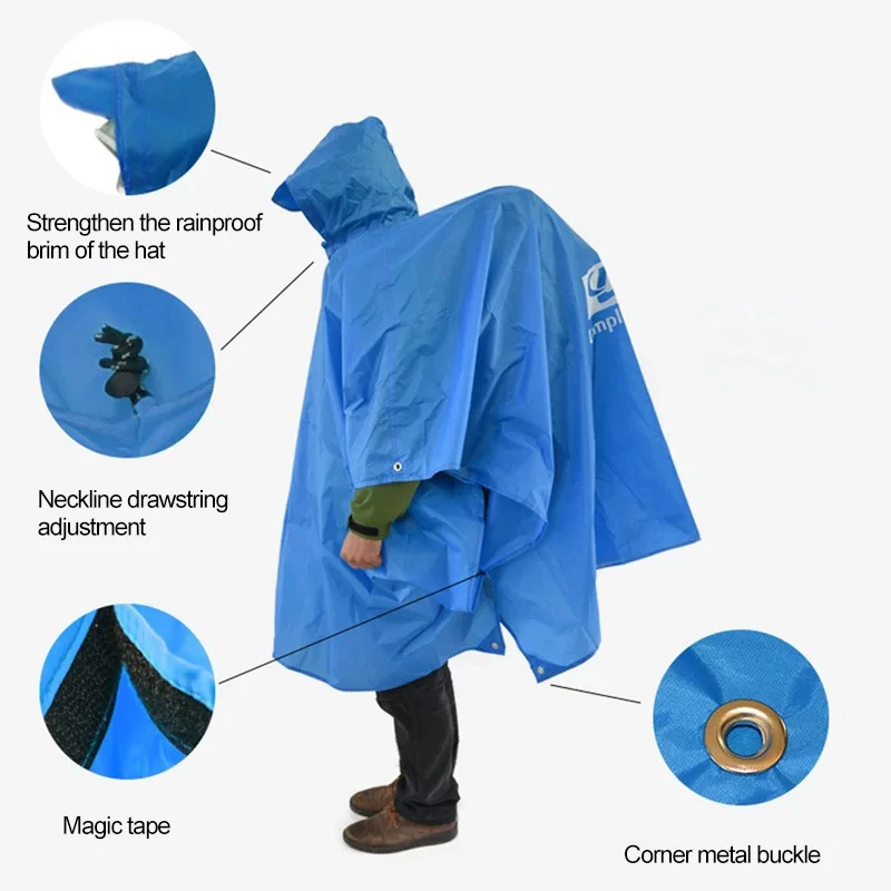 Rainwear Outdoor 3 In 1 Hooded Sleeve Long Waterproof Rain Poncho Motorcycle Rain Cover Camping Hiking Travel Tent