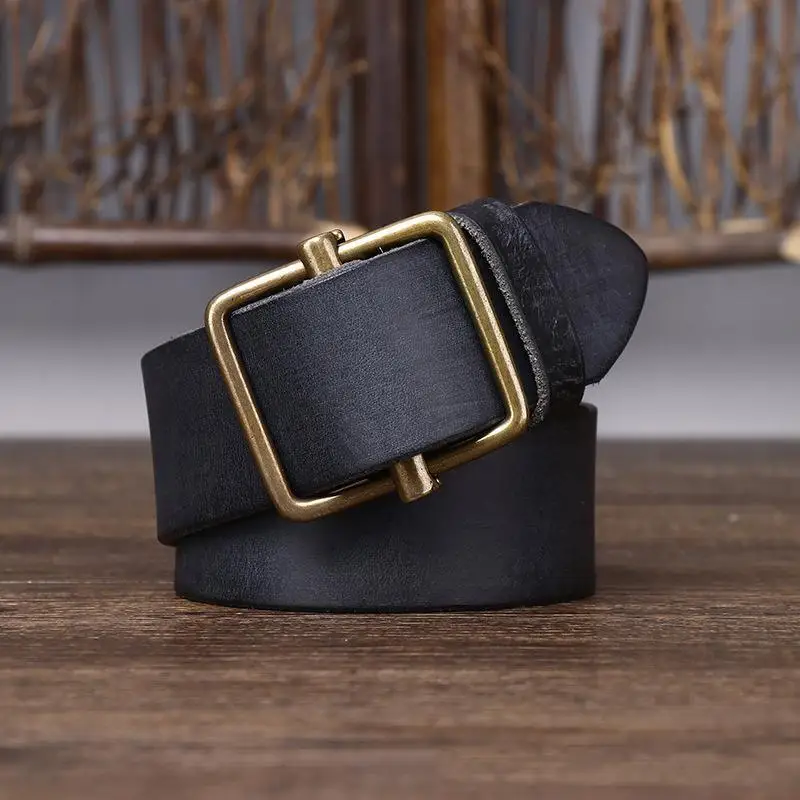 100% Genuine Leather  3.8 Wide Pure Cowhide  for Men's High Quality Jeans No Drilling Smooth Buckle Belts  Waistband Male Fashio