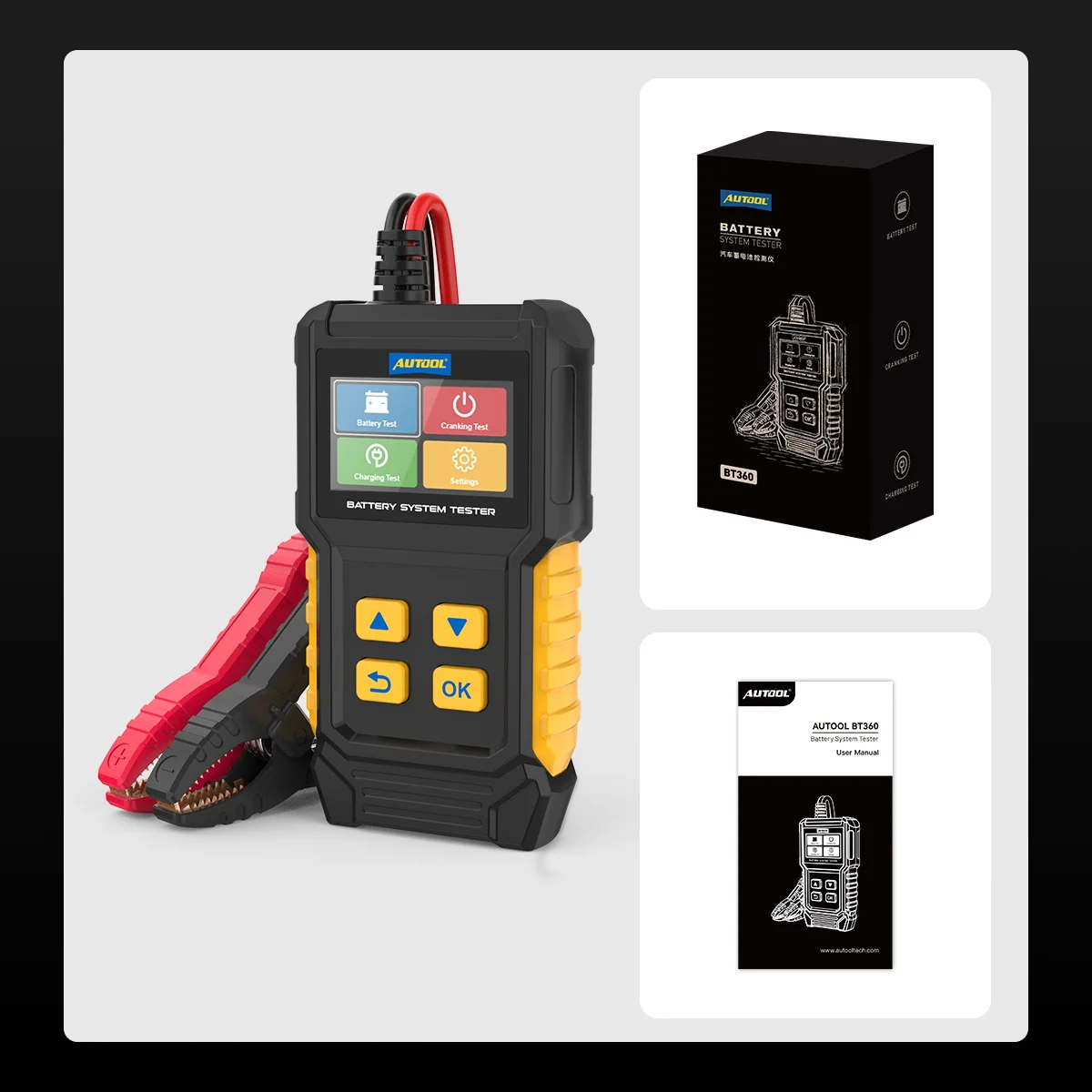 AUTOOL BT360 8-29V Car Battery Tester 2.8-Inch Color Display Electric Vehicle Battery Analyzer 30-2000CCA Cranking Charging Tool 6