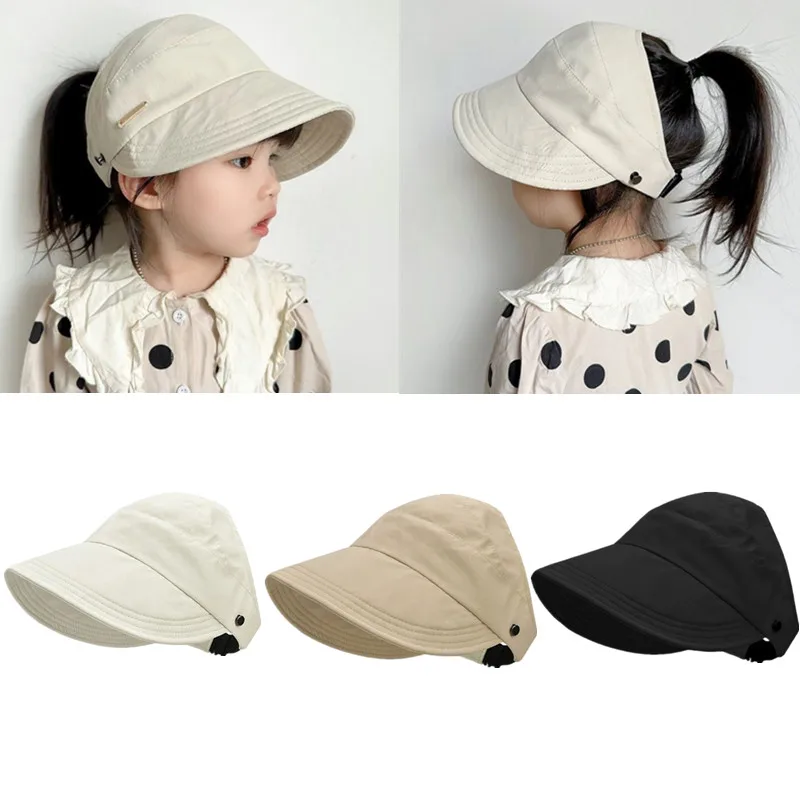 

Children's Ponytail Baseball Cap Wide Brimmed Summer Kids Sun Hat Peaked Cap For 2-8 Years Boy Girl Empty Top Bonnet