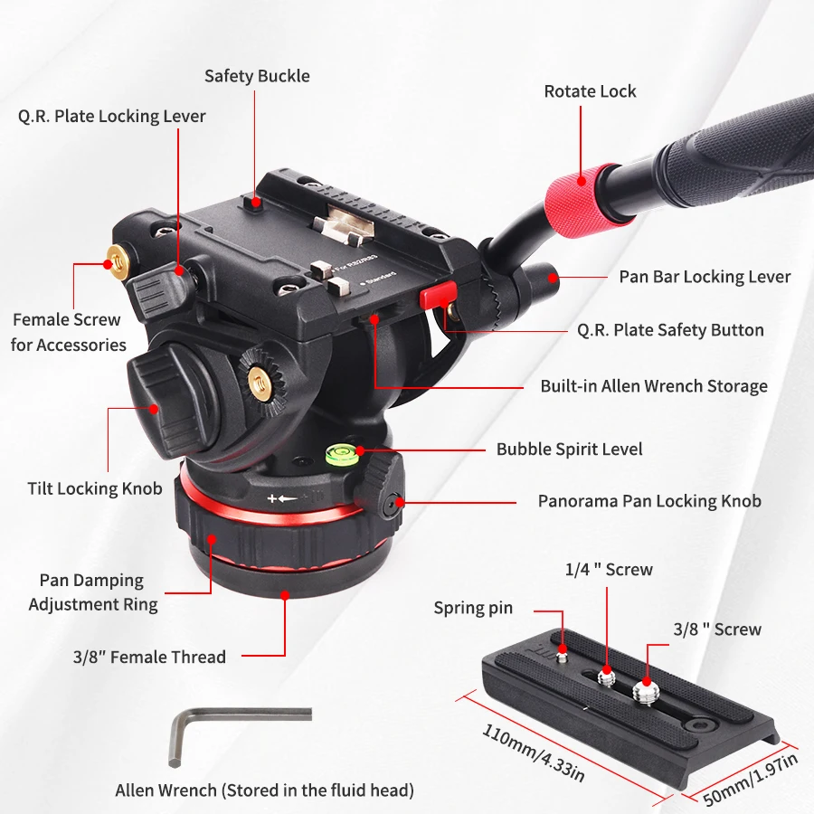 DF-12S Tripod Heavy Duty Fluid Head with Stepless Adjustable pan head,for Manfro